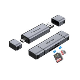 Vention Lector de Tarjetas Externo USB 3.0 y USB Tipo-C Gris CLKB0